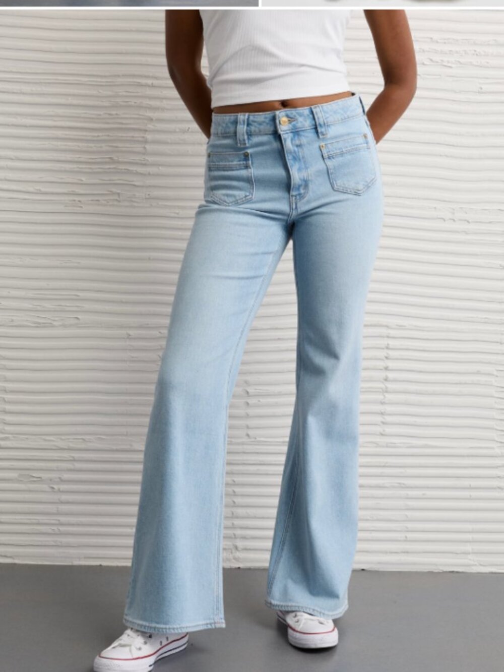 AE Stretch High-Waisted Flare Jean 12 Short Patch pocket